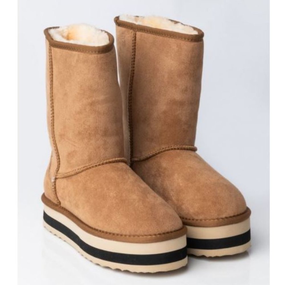 AZALEA WANG - Show Me It All Beige Boots - Size 7